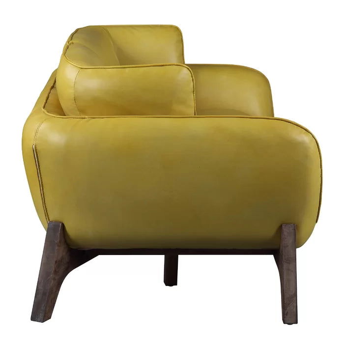 Solid Sheesham Wood & Leatherette Round Arm Sofa - Furnishiaa -  -